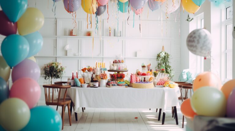 Party decorations, in white cozy room