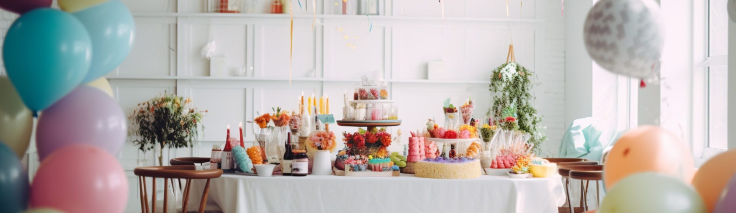 Party decorations, in white cozy room